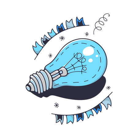 Doodle vector illustration with lightbulb. Isolated on white background.のイラスト素材