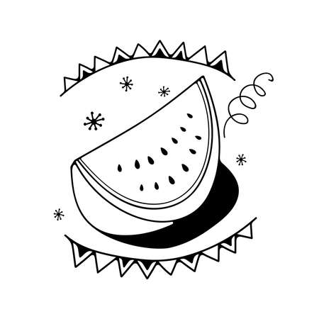 Watermelon single icon. Isolated on white background. Doodle vector illustration.のイラスト素材
