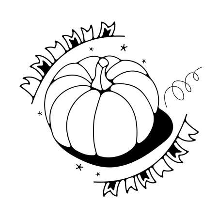Doodle vector illustration with pumpkin. Isolated on white background.のイラスト素材