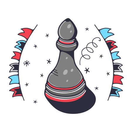 Cute illustration with bishop chess piece. Isolated on a white background. Vector doodle illustrations.のイラスト素材