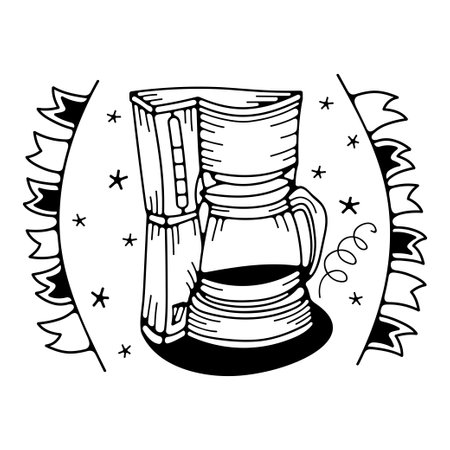 Vector illustration with a coffee maker. Isolated on a white background. Cute doodle illustrations.のイラスト素材