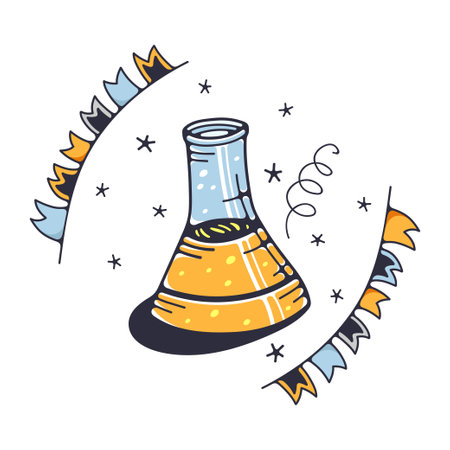 Cute illustration with flask. Isolated on a white background. Vector doodle illustrations.のイラスト素材