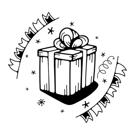 Vector illustration with a gift box. Isolated on a white background. Cute doodle illustrations.のイラスト素材
