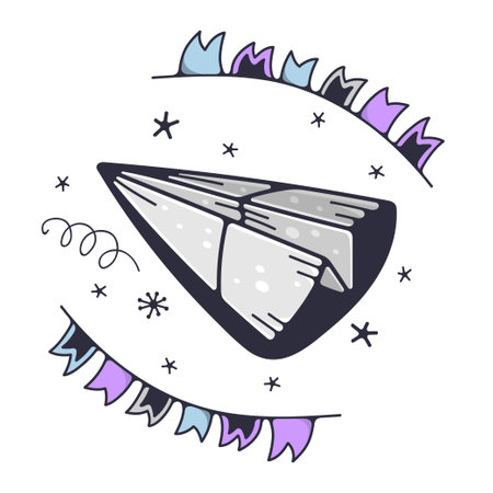 Cute illustration with a paper airplane. Isolated on a white background. Vector doodle illustrations.のイラスト素材