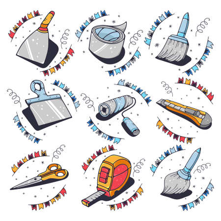 Set of tools. Cute vector illustrations.のイラスト素材
