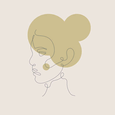 Woman head with simple geometric elements. One line style illustration.のイラスト素材
