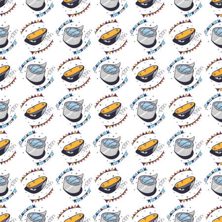 Seamless pattern with duct tape and folding knife. Seamless pattern on a white background. Cute vector illustration.のイラスト素材