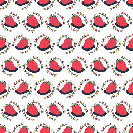 Strawberries. Seamless pattern on a white background. Cute vector illustration.
