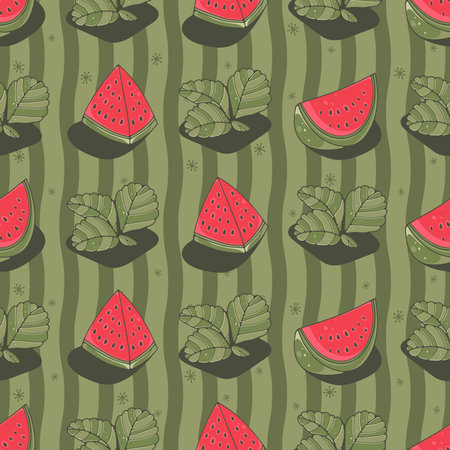Watermelon seamless background. Cute vector illustration.