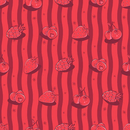 Seamless background with berries. Cute vector illustration. Seamless pattern Strawberries, Raspberries, Cherriesのイラスト素材