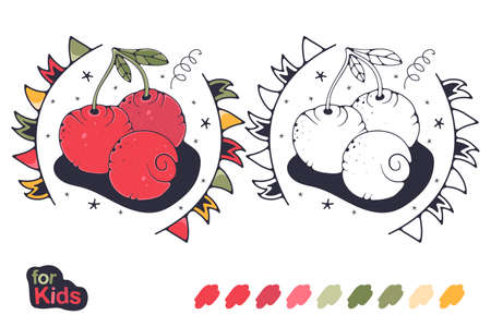 Coloring book. Cute vector illustration with cherries.のイラスト素材