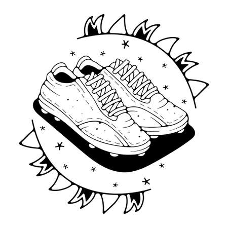 Vector illustration with football boots. isolated on a white background. Cute doodle illustrations.のイラスト素材