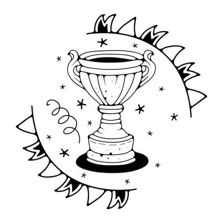 Vector illustration with trophy cup. isolated on a white background. Cute doodle illustrations.のイラスト素材