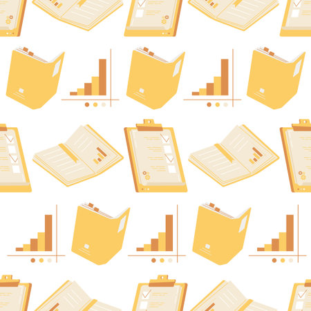 Seamless pattern with checklist and books. Flat vector illustration.
