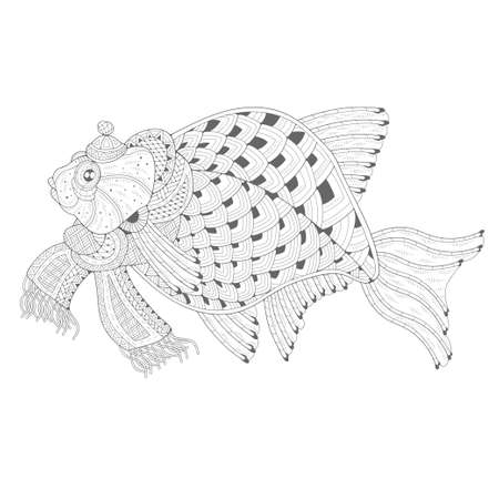 Coloring book. Freehand drawing with a fish on the white background. Image for coloring pages.のイラスト素材