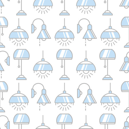 Lamps and lighting fixtures. Seamless pattern on a white background.のイラスト素材
