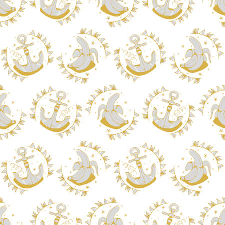 Anchor and Banana. Seamless pattern on a white background. vectorのイラスト素材