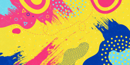 Abstract background with vibrant colors and shapes, vector Memphis modern creative designのイラスト素材