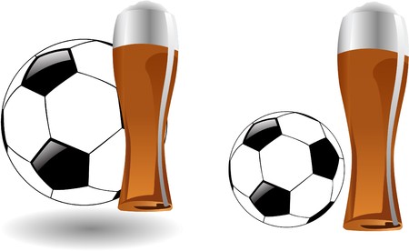 the  glass of beer with soccer ballのイラスト素材