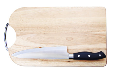 cutting board with a knife isolated on a white background