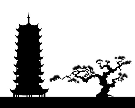 the Japanese landscape silhouetteのイラスト素材