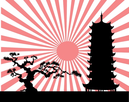the Japanese landscape silhouette vectorのイラスト素材