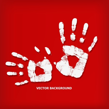 Abstract hand print on a red background - vector illustrationのイラスト素材