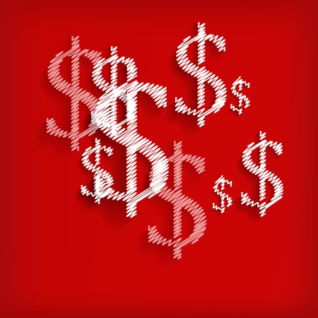 White dollar symbols on red background illustrationのイラスト素材