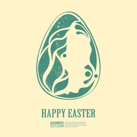 green easter egg with floral elements on yellow backgroundのイラスト素材