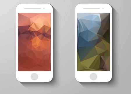 Set of Abstract Colour Mobile Phones Triangle Backgrounds. Collection of Technology Wallpaper Designs. Vector Illustrations.のイラスト素材