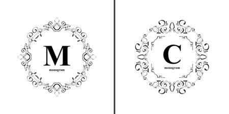 Elegant monogram design template. Luxury calligraphic emblem frame ornament. illustration good for Boutique, Restaurant, Cafe, Heraldic, Hotel, Fashion, Jewelry.のイラスト素材