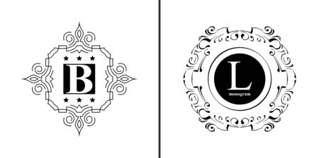Elegant monogram design template. Luxury calligraphic emblem frame ornament. illustration good for Boutique, Restaurant, Cafe, Heraldic, Hotel, Fashion, Jewelry.のイラスト素材