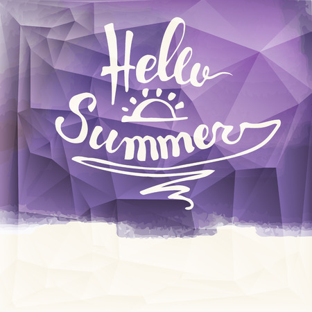 Watercolor background and lettering hello summer. Abstract Summer Decoration. Vector Illustration.のイラスト素材