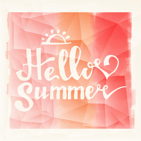 Watercolor background and lettering hello summer. Abstract Summer Decoration. Vector Illustration.のイラスト素材