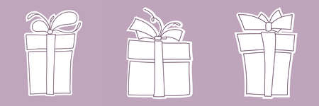 Hand drawn sketch of box gift set on pink background. Vector illustration.のイラスト素材
