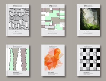 Set of abstract design templates. Brochures unusual color shapes style. Vintage frames and backgrounds. Vector Illustration.のイラスト素材