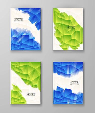 Business design templates. Brochure with Blue and Green Paint Backgrounds set. Abstract Modern Decoration. Painting. Wallpaper with empty space for your text. Vector illustration.のイラスト素材