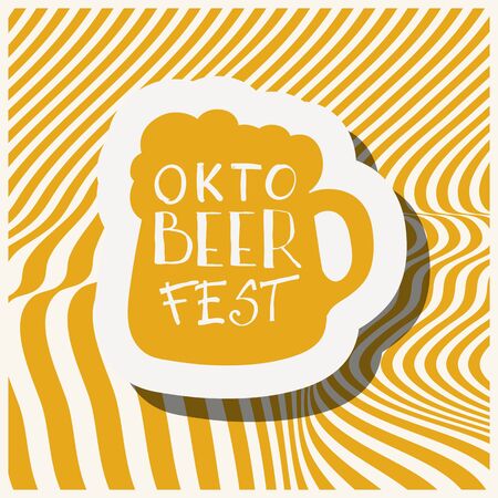 Octoberfest typographic design on strip background. Decoration usable as banner, cards, posters, label, badge. Holiday Beer cup Illustration With Lettering Composition.のイラスト素材