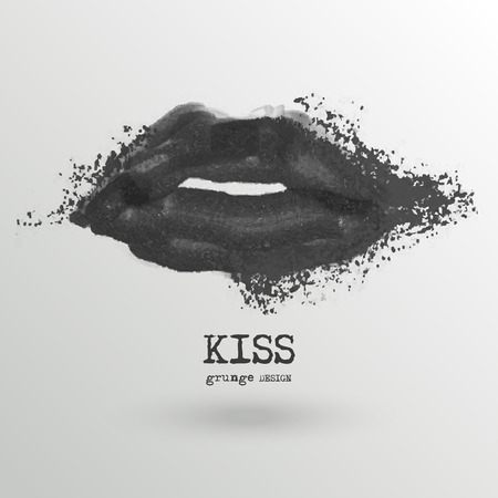Painted Gray Lips. Abstract design. Grunge love element. Usable banner, cards, posters, label, badge. Wallpaper with empty space for your text. Vector illustration.のイラスト素材