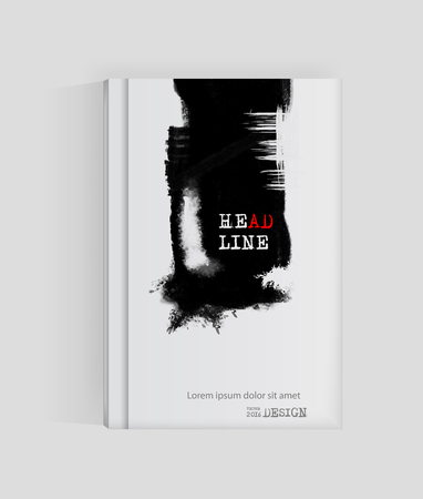 Black abstract design. Ink paint on brochure, Monochrome element isolated on white. Grunge banner paints. Simple composition. Liquid ink. Background for banner, card, poster, identity,web design.のイラスト素材