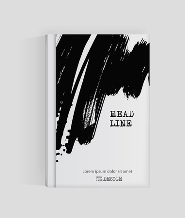 Black abstract design. Ink paint on brochure, Monochrome element isolated on white. Grunge banner paints. Simple composition. Liquid ink. Background for banner, card, poster, identity,web design.のイラスト素材