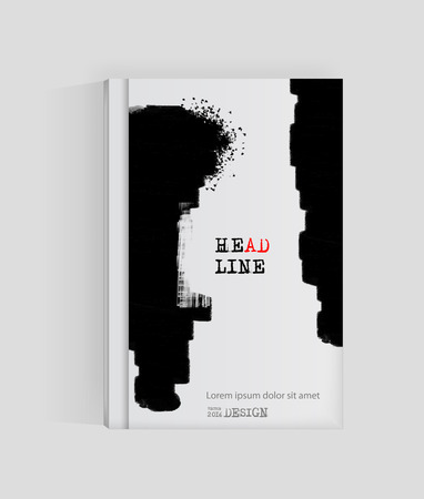 Black abstract design. Ink paint on brochure, Monochrome element isolated on white. Grunge banner paints. Simple composition. Liquid ink. Background for banner, card, poster, identity,web design.のイラスト素材