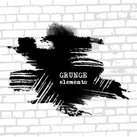 Black abstract design. Ink paint on brick wallbackground. Monochrome element isolated on white. Grunge banner paints. Simple composition. Liquid ink. Background for banner, card, poster,web design.のイラスト素材