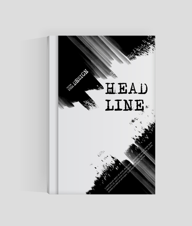 Black abstract design. Ink paint on brochure, Monochrome element isolated on white. Grunge paints. Simple composition. Liquid ink. Background for  card, poster, identity,web design.のイラスト素材