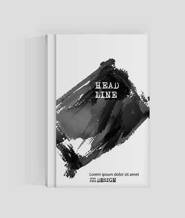 Black abstract design. Ink paint on brochure, Monochrome element isolated on white. Grunge banner paints. Simple composition. Liquid ink. Background for banner, card, poster, identity,web design.のイラスト素材