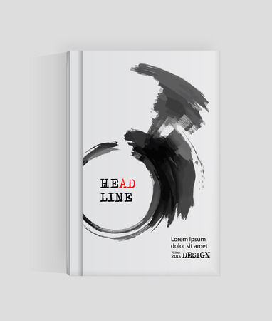 Black abstract design. Ink paint on brochure, Monochrome element isolated on white. Grunge banner paints. Simple composition. Liquid ink. Background for banner, card, poster, identity,web design.のイラスト素材