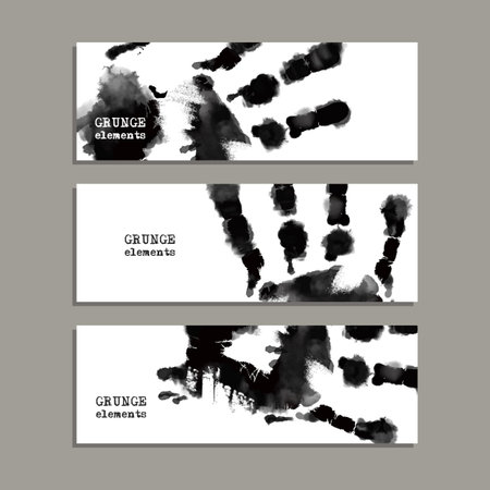 Vector black paint human hand or handprint on white background for art. Horizontal bannerのイラスト素材