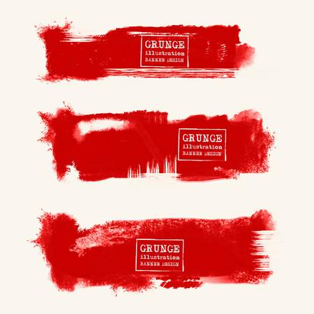 Vector set of blood red brush strokes. Grunge isolated elements. Smoke brushes for your design. Freehand. Watercolor splash. Acrylic stamp. Vector illustrationのイラスト素材