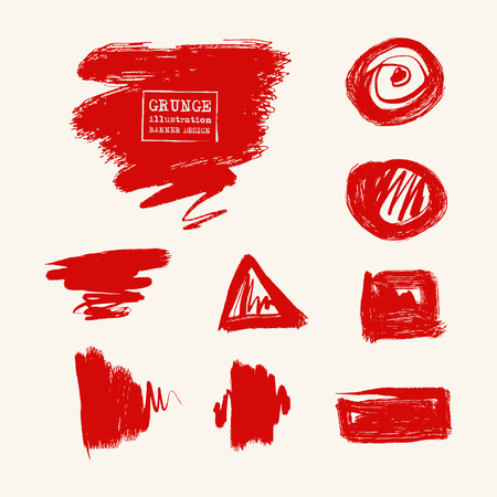 Vector set of blood red brush strokes. Grunge isolated elements. Smoke brushes for your design. Freehand. Watercolor splash. Acrylic stamp. Vector illustrationのイラスト素材