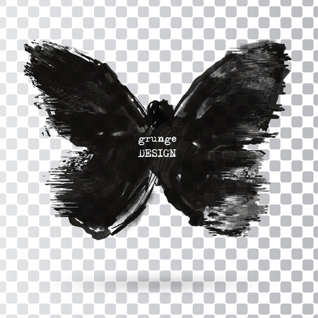 Monochrome Silhouette of butterfly isolated on transparent background. Abstract grunge decoration. Vector illustration.のイラスト素材